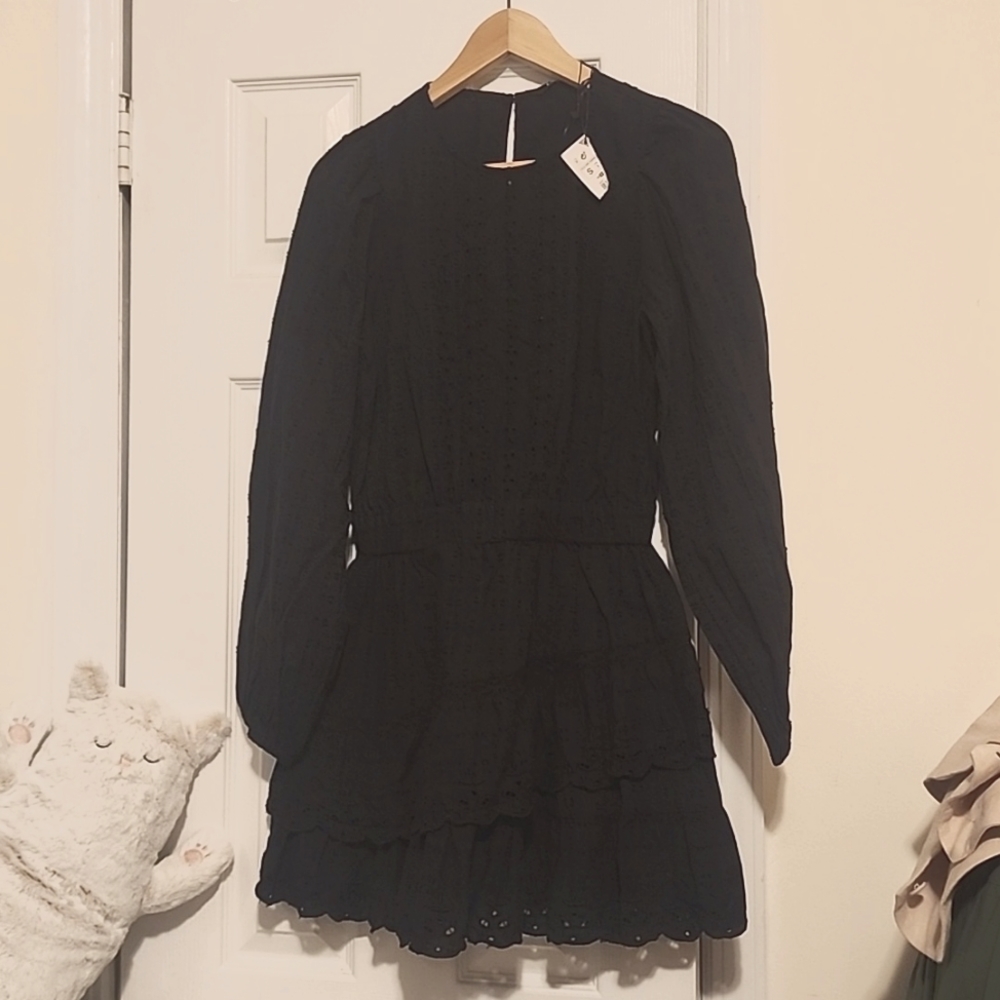 Zara black long sleeve cotton dress size S, new with tags